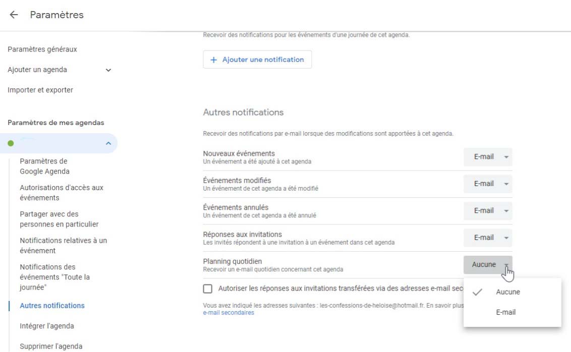 screenagenda Capture d'écran de google agenda planifiant un mail.